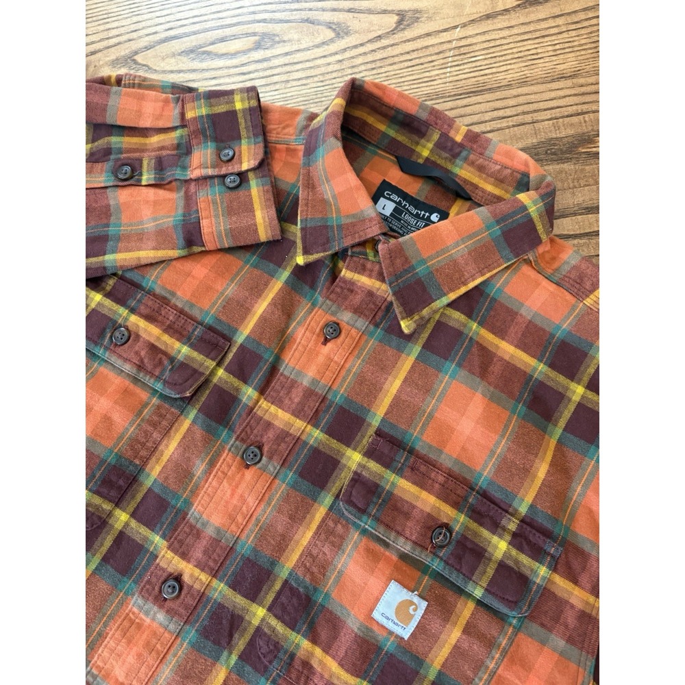 Carhartt Men's Large Heavyweight Long Sleeve Flannel Shirt Loose Fit Fall Colors